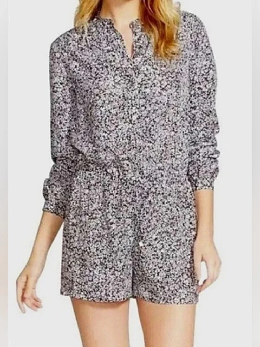 Michael Kors Leopard Print Button Down Long Sleeve Short Romper Size XXS